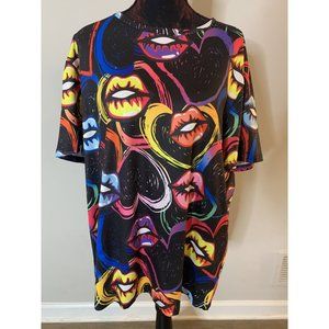 Graphic Multi-Color Lip Print T-Shirt Size: 2XL